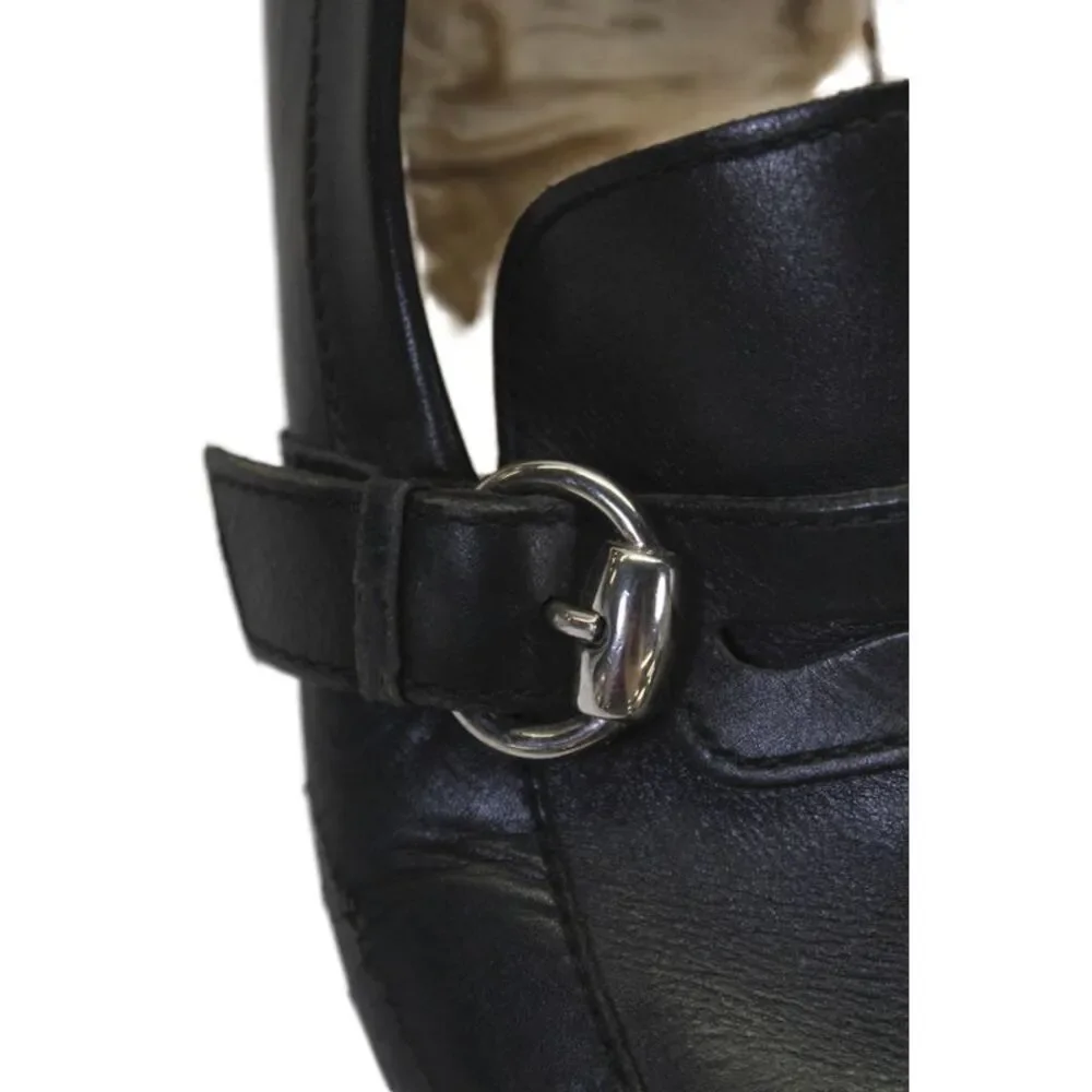 Gucci Mens Leather Buckle Side Dress Shoe Loafers Black Size 8 D